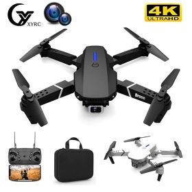 E88 Pro WIFI FPV Drone With Wide Angle HD 4K Camera Height Hold RC Foldable Quadcopter Drone Gift Toy (Color: DualCamera 4K White, size: 3 battery)