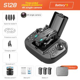 S128 Mini Drone 4K HD Camera Three-sided Obstacle Avoidance Air Pressure Fixed Height Professional Foldable Quadcopter Toys (Color: Black 4K Bag 3B, Ships From: China)