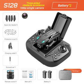 S128 Mini Drone 4K HD Camera Three-sided Obstacle Avoidance Air Pressure Fixed Height Professional Foldable Quadcopter Toys (Color: Black 1080P Bag 2B, Ships From: China)