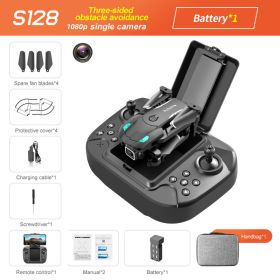 S128 Mini Drone 4K HD Camera Three-sided Obstacle Avoidance Air Pressure Fixed Height Professional Foldable Quadcopter Toys (Color: Black 1080P Bag 1B, Ships From: China)