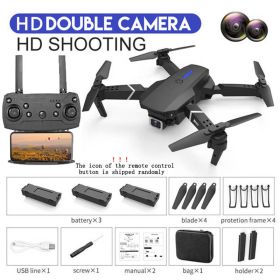 E88 RC Drone WIFI FPV With HD Dual Camera RC Foldable Mini Quadcopter Helicopter Height Hold Dron Gift Toys With 3 Battery (Style: Dual Camera-Black)