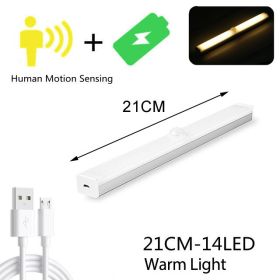 21cm/30cm USB rechargeable LED Night Light PIR Motion Sensor Closet Kitchen Cabinet Corridor Stair Lights Wireless Night Lamp (Emitting Color: Blue)