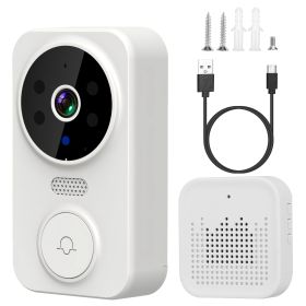 WiFi Security Doorbell Camera with Volume Adjustable Wireless Chime 1080P Camera Night Vision 2-Way Audio Free Cloud Storage (Color: White)