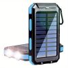 1pc 20000mAh Portable Outdoor Solar Charger; Camping Waterproof Backup Battery Pack With Dual USB 5V Outputs/LED Flashlight And Compass For Cell Phone